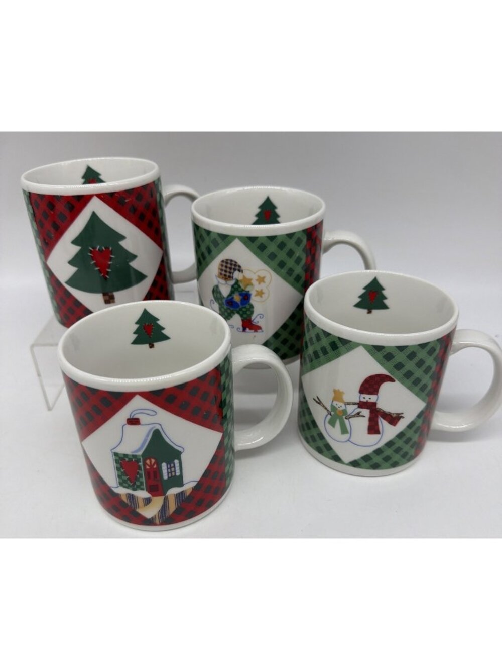 K-Mart 1998 Welcome Winter RO Gregg Mugs Home Snowmen Skates Trees Gingham (4)